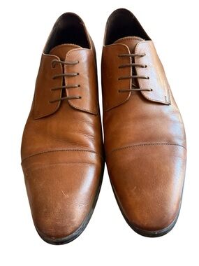 a. testoni M50004 Cognac Brown Leather Cap Toe Derby Dress Shoes Men’s 12 Made i